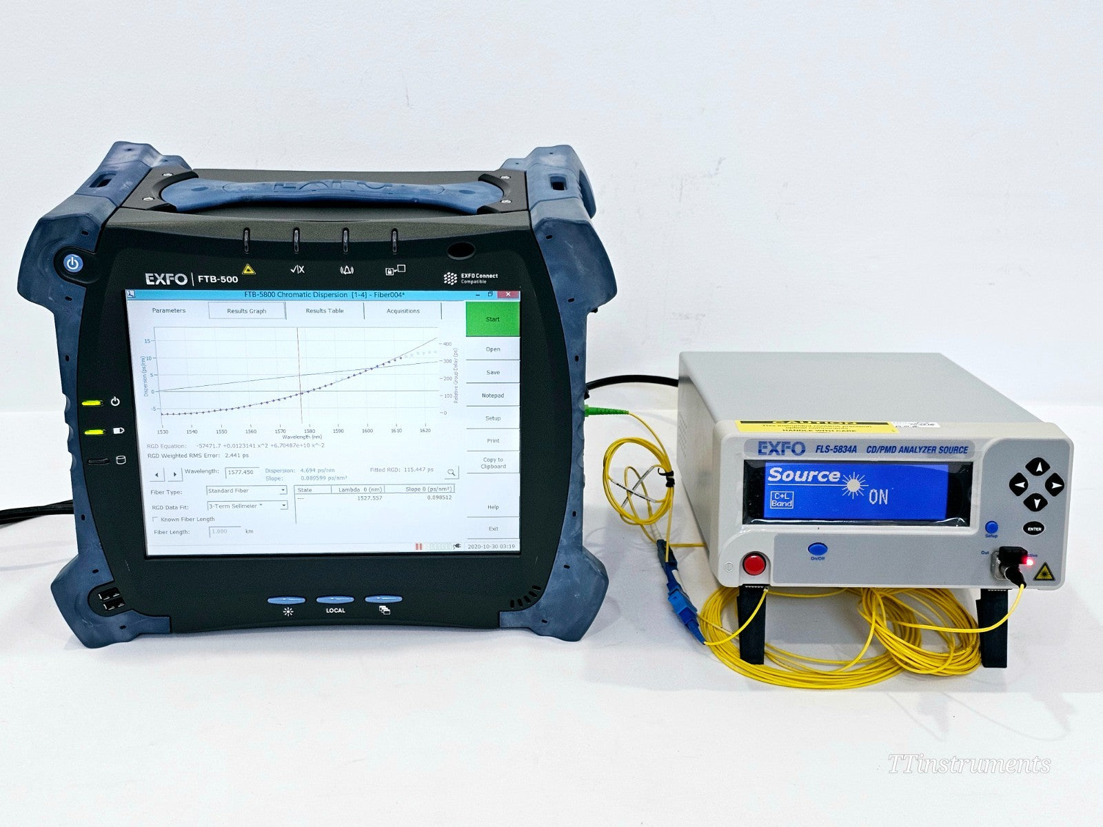 EXFO FTB-500 with FTB-5800 CD & FTB-5500B PMD Analyzer + FLS-5834A Light Source