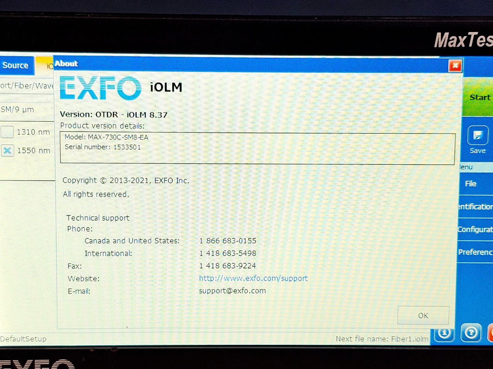 EXFO MAX-730C-SM8-EA alternate angle fibre optic test equipment