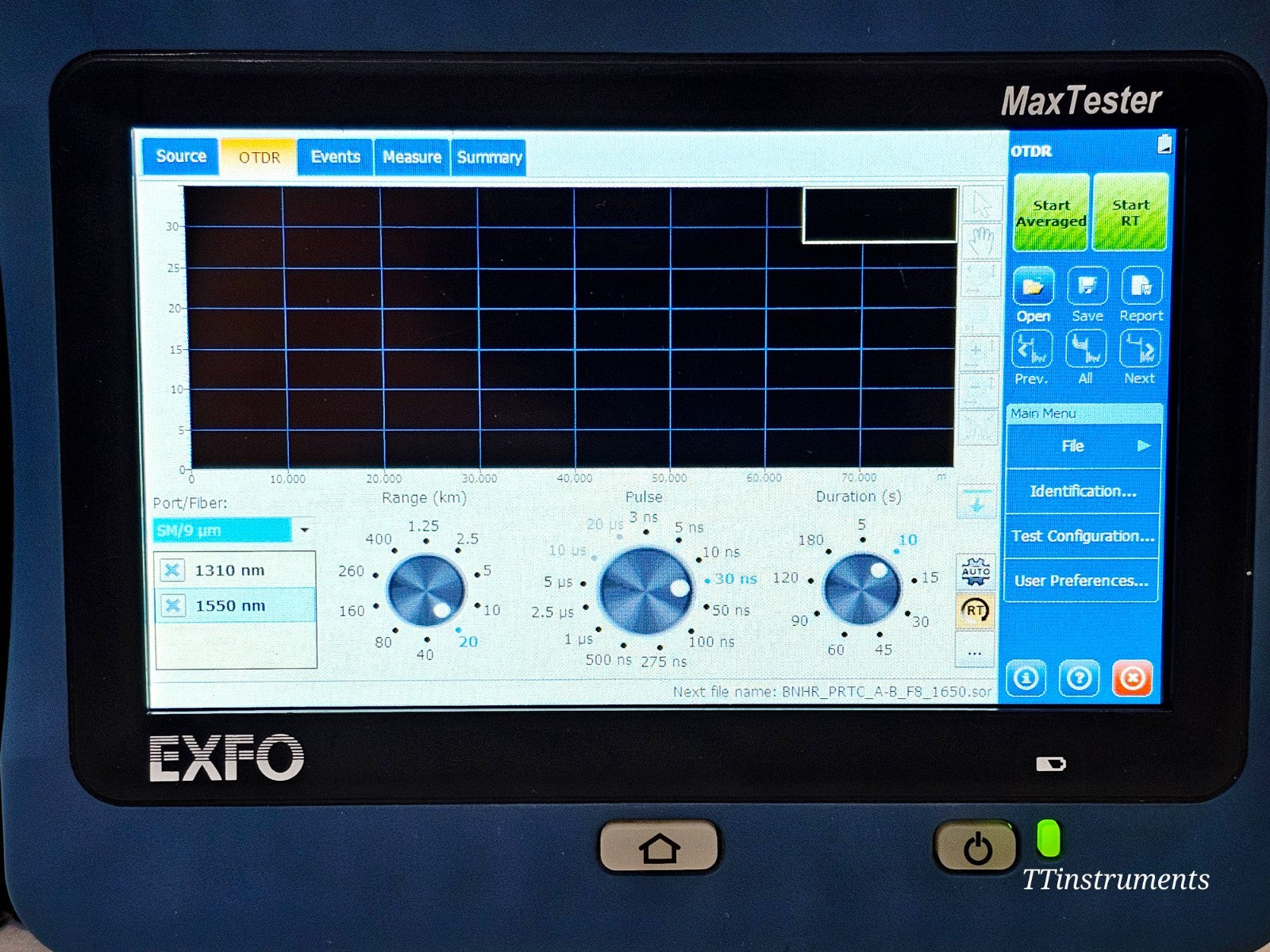 EXFO MAX-730C-SM8-EA OTDR I/O ports and USB connection close-up