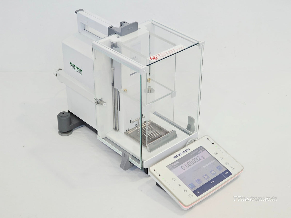 Mettler Toledo used laboratory balance scale front view, precision weighing instrument