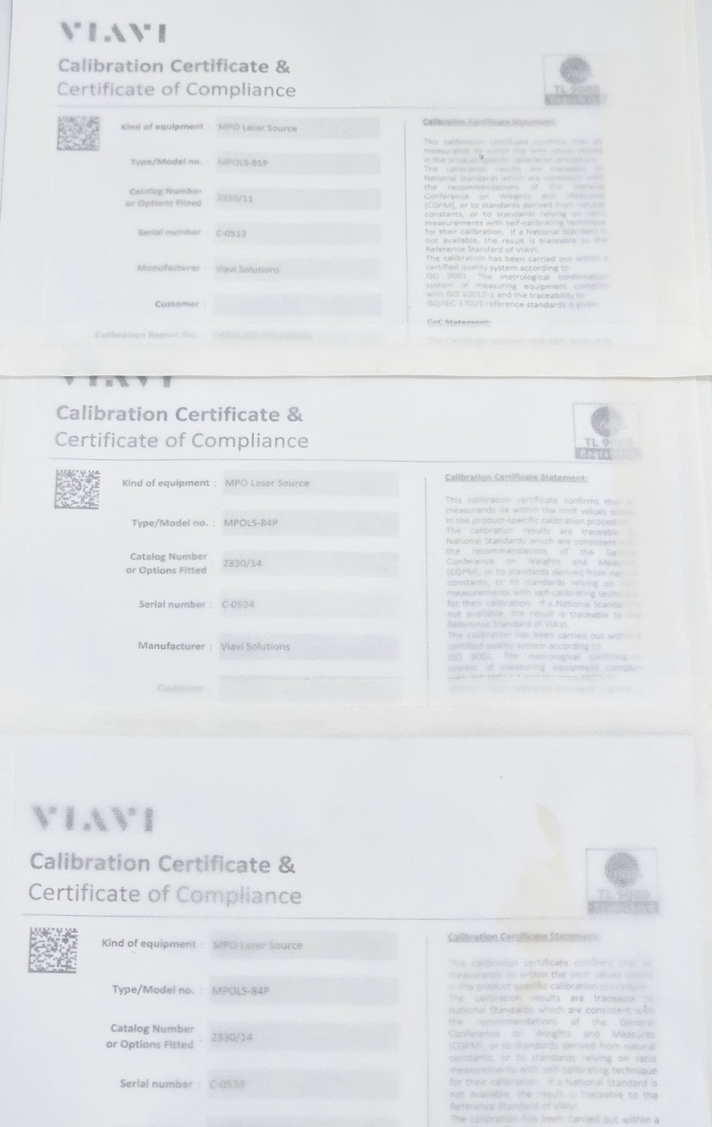 Viavi MPO Optical Loss Test Set QUAD SM + MM Tier 1 Cert MPOLP-85P MPOLS-84P 85P17
