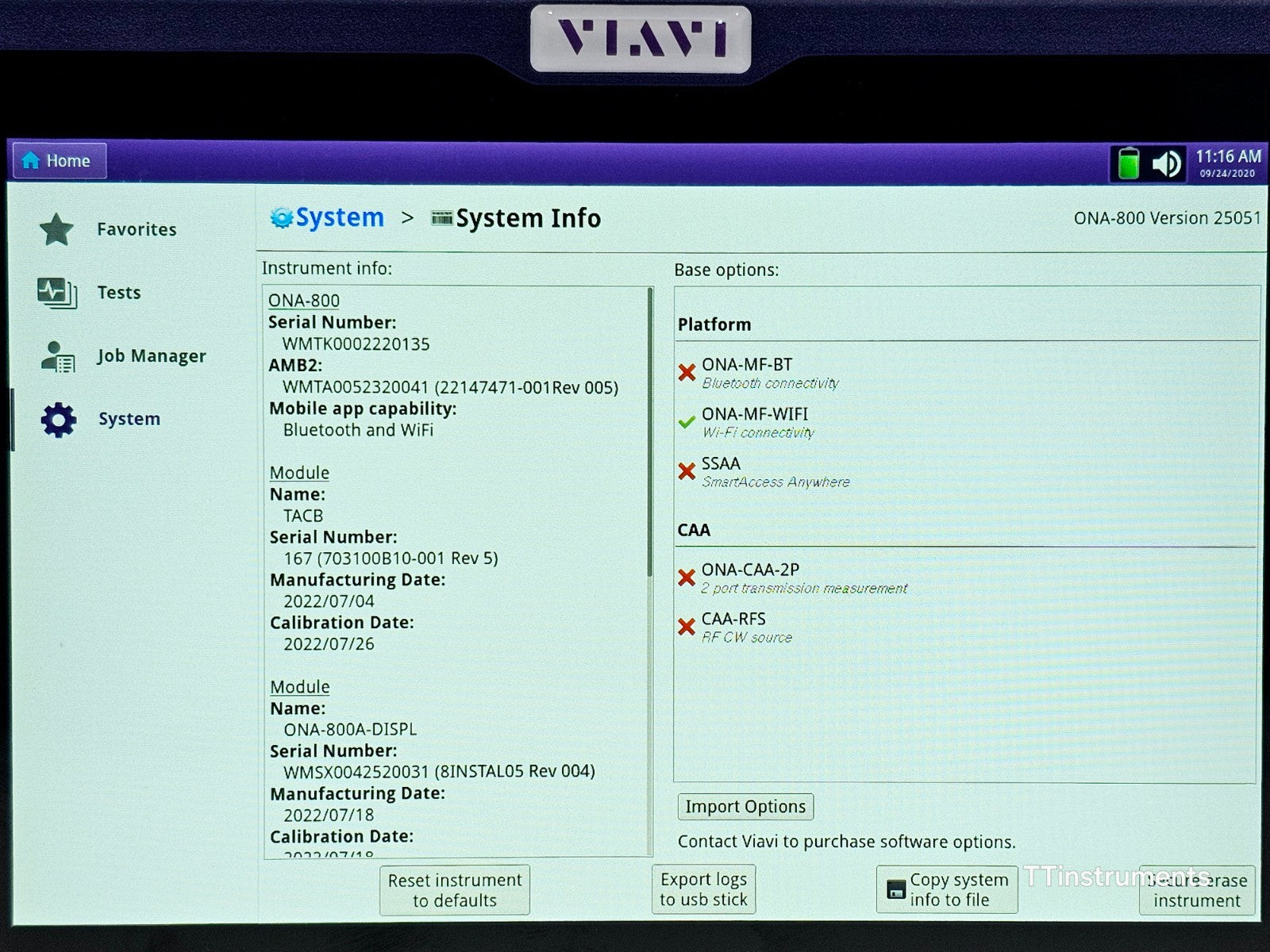 Viavi JDSU ONA-800 Mainframe MFD 2022 + 8126 B SM OTDR 1310/1550nm 40dB ONA-800A