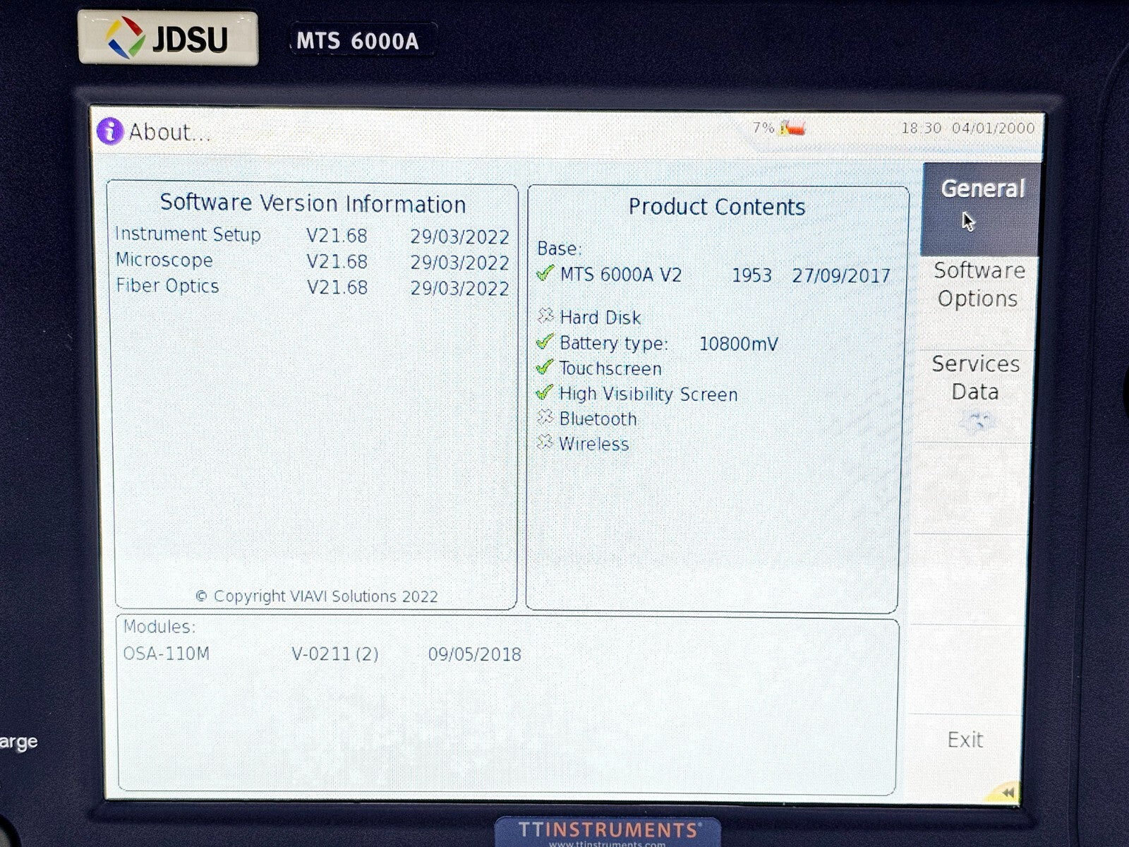 Viavi JDSU 6000V2 OSA-110M full kit laid out showing all included items