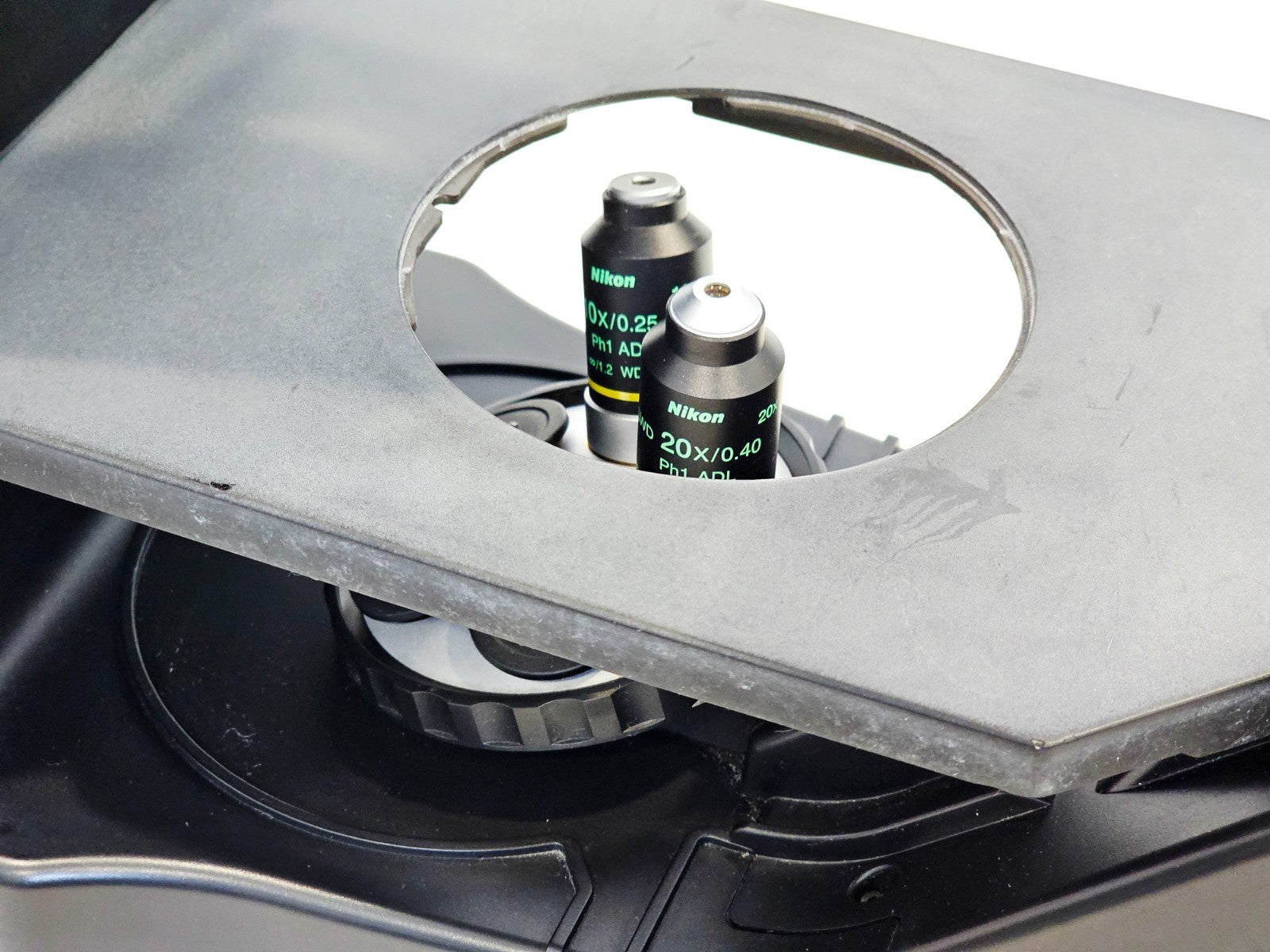 Nikon Eclipse microscope eyepiece and binocular head close-up
