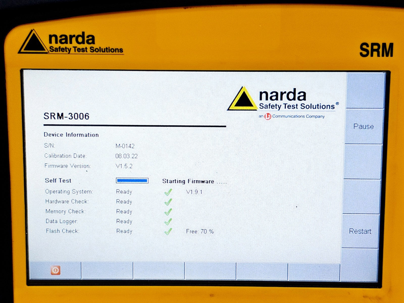 Narda SRM-3006 angled view showing overall unit condition and branding