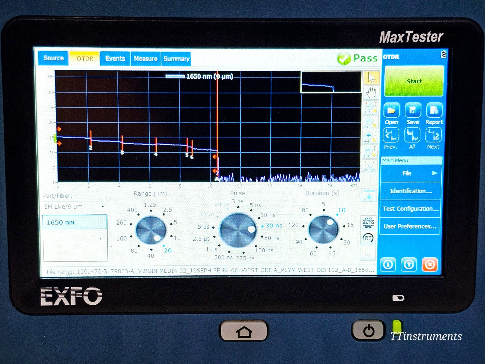 EXFO MAX-730C-SM8-EA OTDR additional angle showing keypad and screen condition
