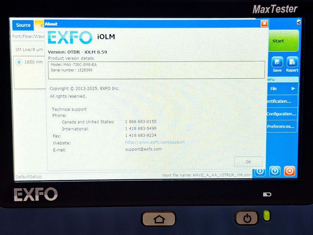 EXFO MAX-730C-SM8-EA OTDR interface ports and I/O connections detail