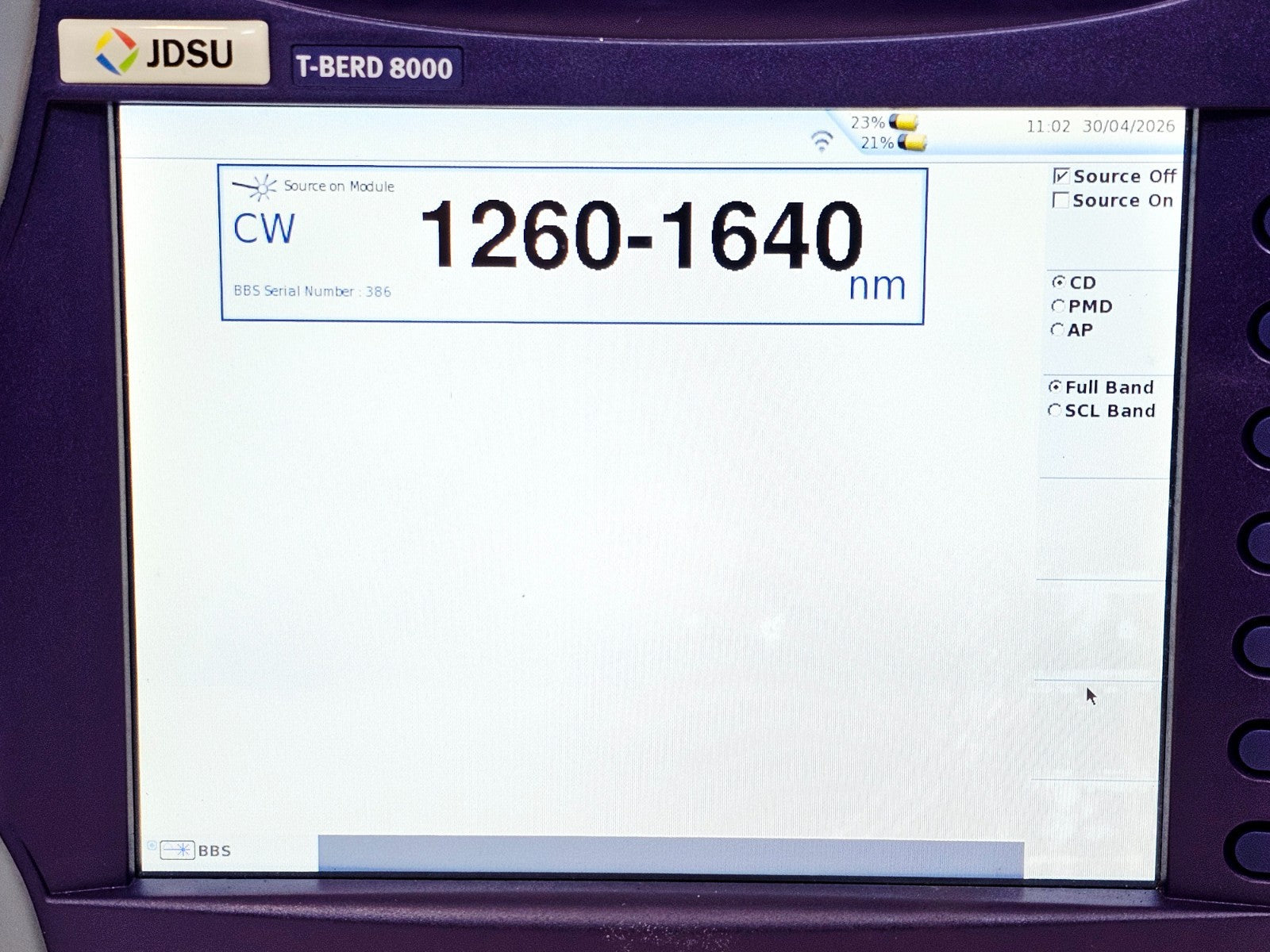 VIAVI T-BERD 8000E + 81MRDISPAP + 81BBS2A CD PMD AP Fibre Test System 1260-164021