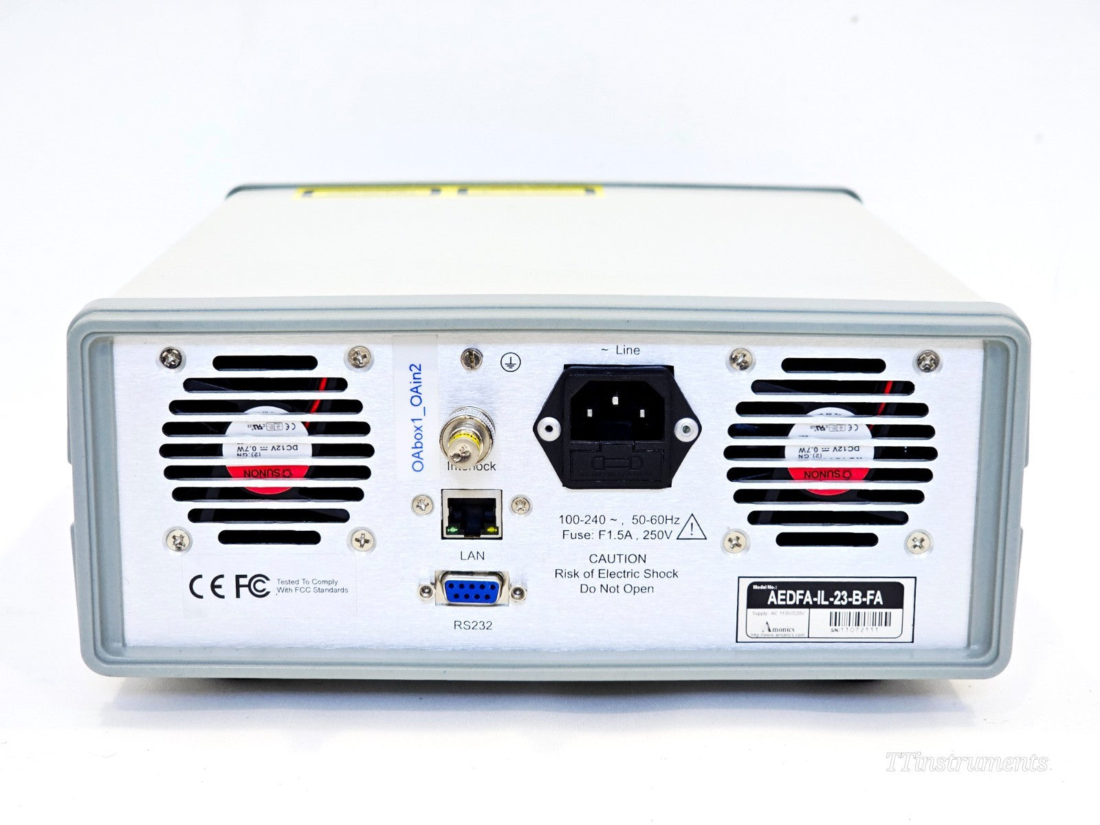 Amonics AEDFA-IL-23-B-FA label and serial number detail