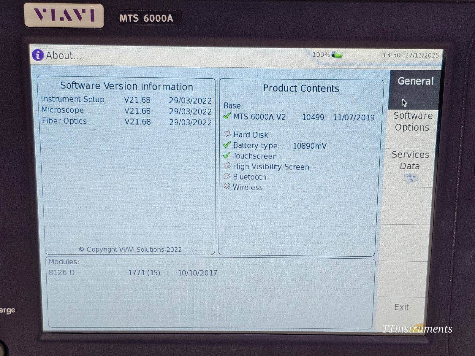 Calibrated Viavi JDSU MTS 6000A V2 + 8126D SM OTDR 1310/1550 nm 50/50 dB High Po