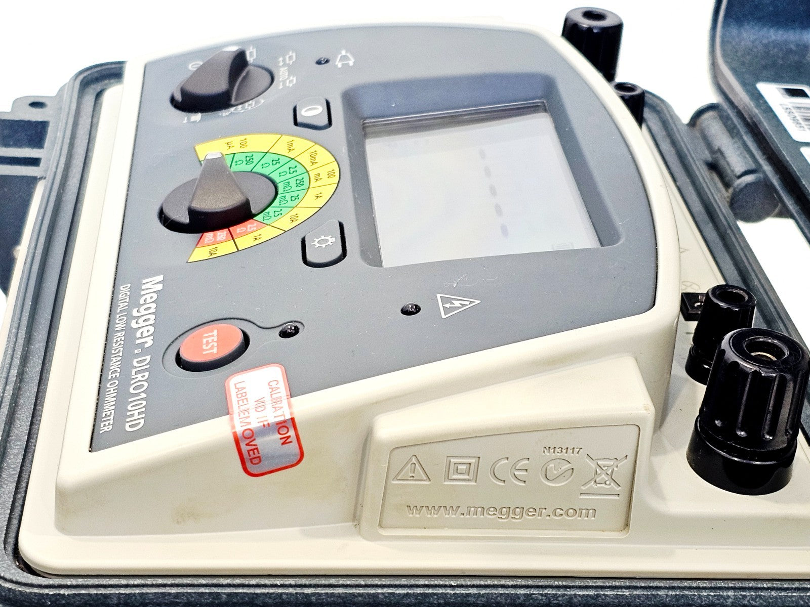 Megger DLRO10HD rear panel and housing detail, refurbished low resistance ohmmeter