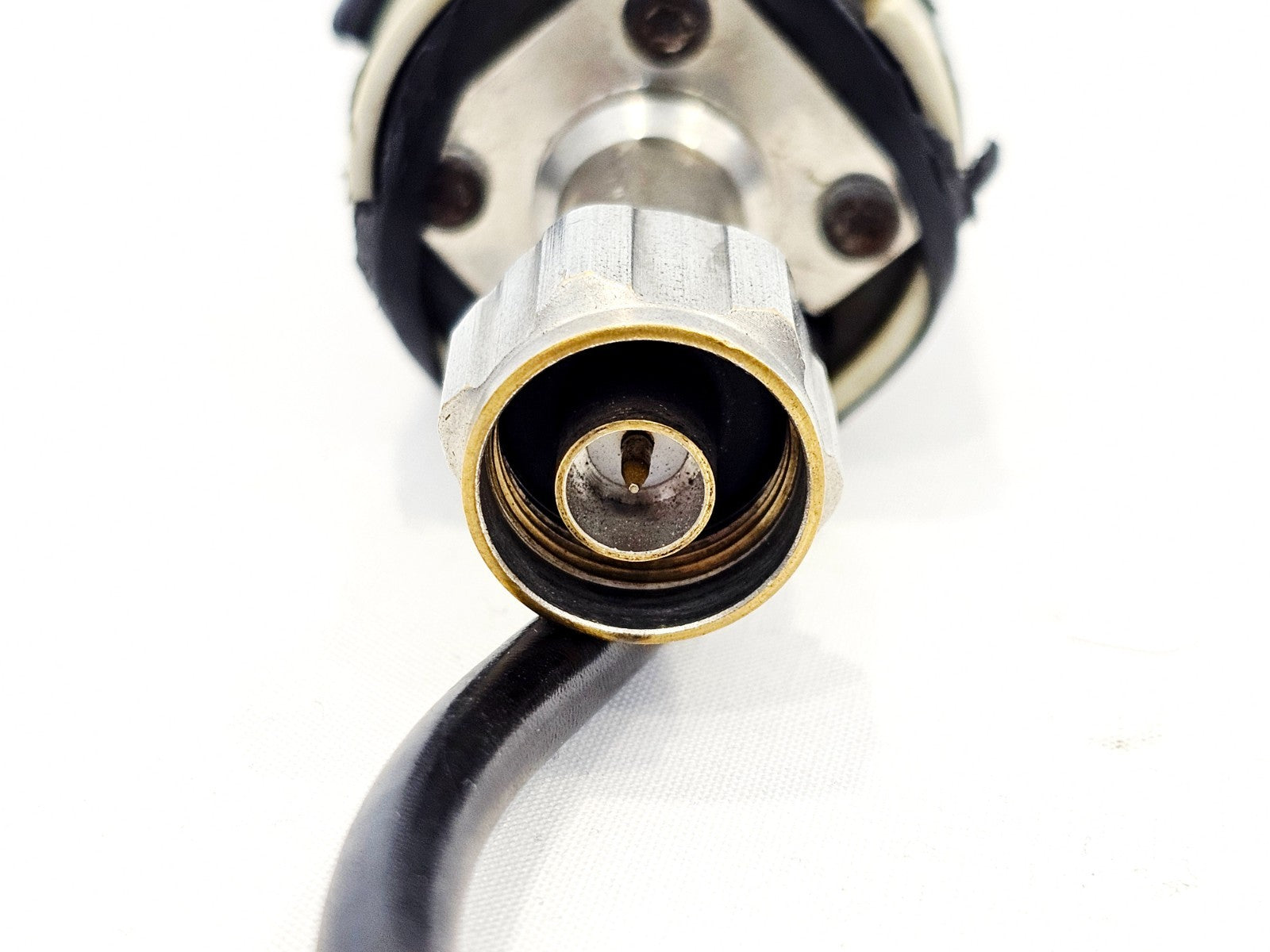 Narda 3501/03 probe base Lemo RF connector close-up showing threaded metal coupling and centre pin detail