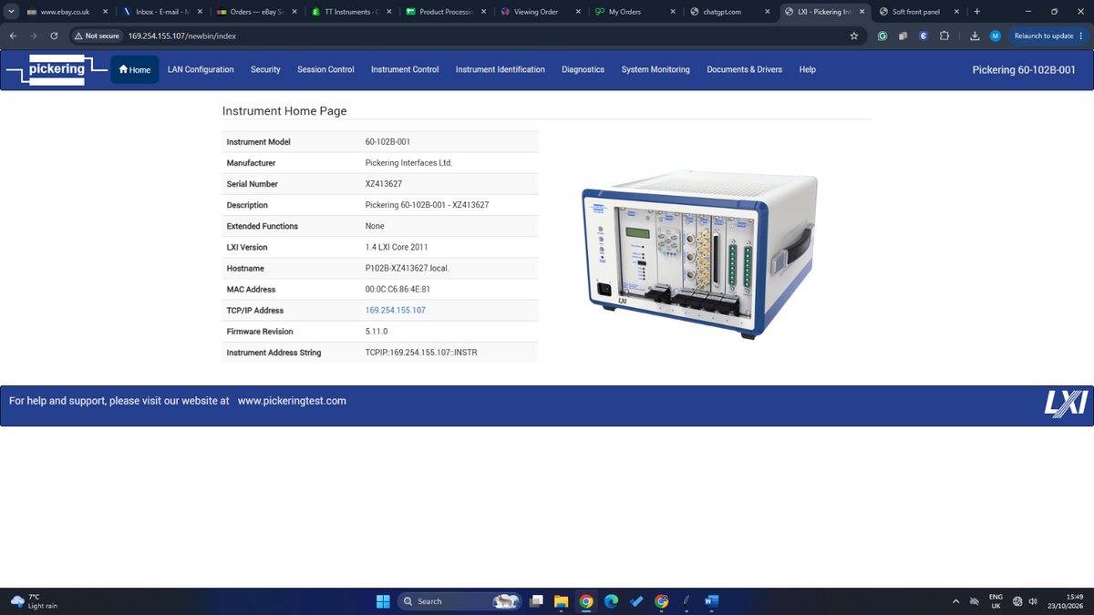 Pickering 60-102B-001 PXI module ordering information datasheet extract