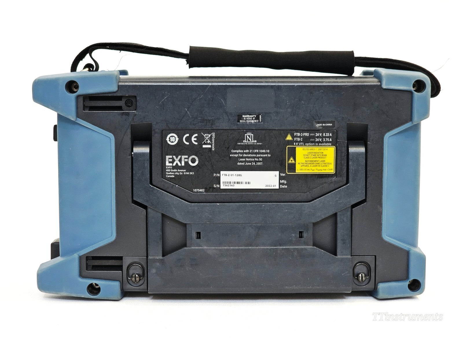 EXFO FTB-2 used OTDR rear panel and housing detail for fibre optic testing