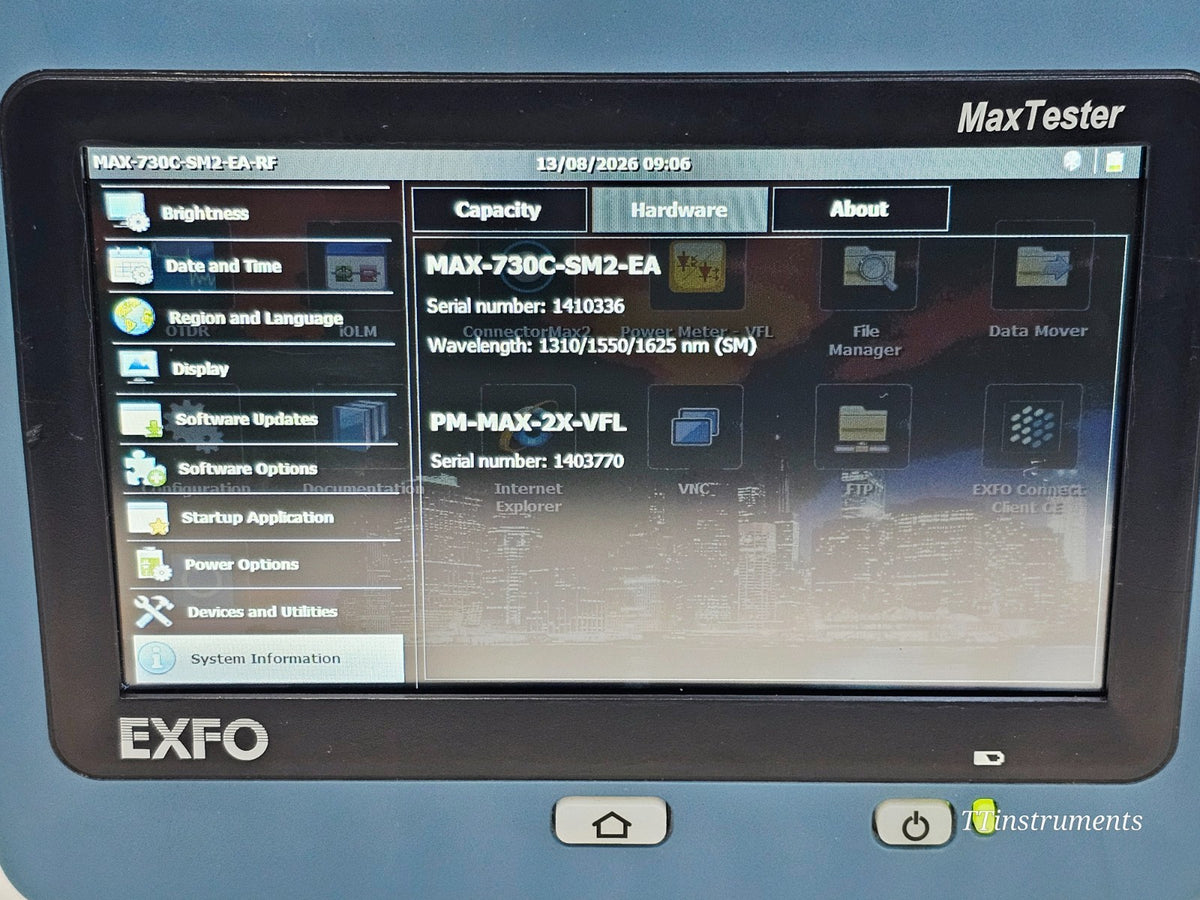 EXFO MAX-730C-SM2 OTDR label and serial number plate