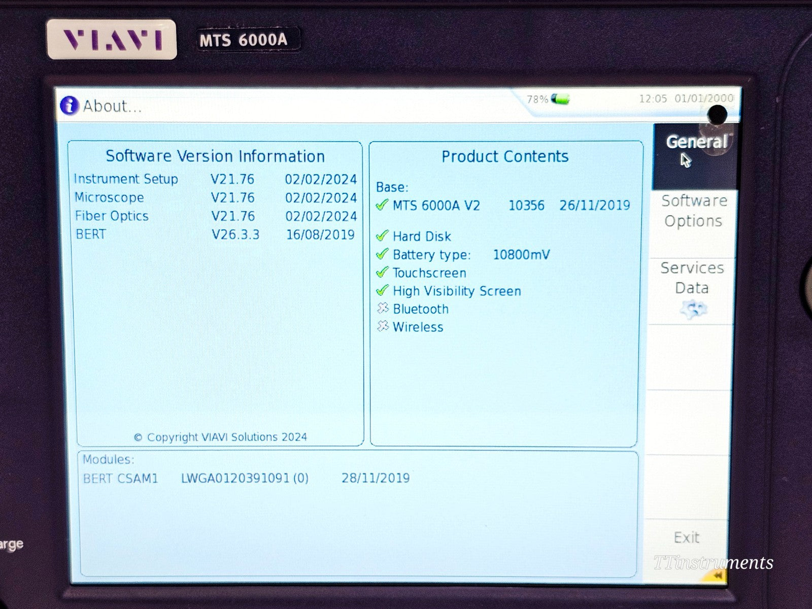 Viavi JDSU MTS 6000A V2 with BERT CSAM CC100 1G Ethernet Module CSAM1