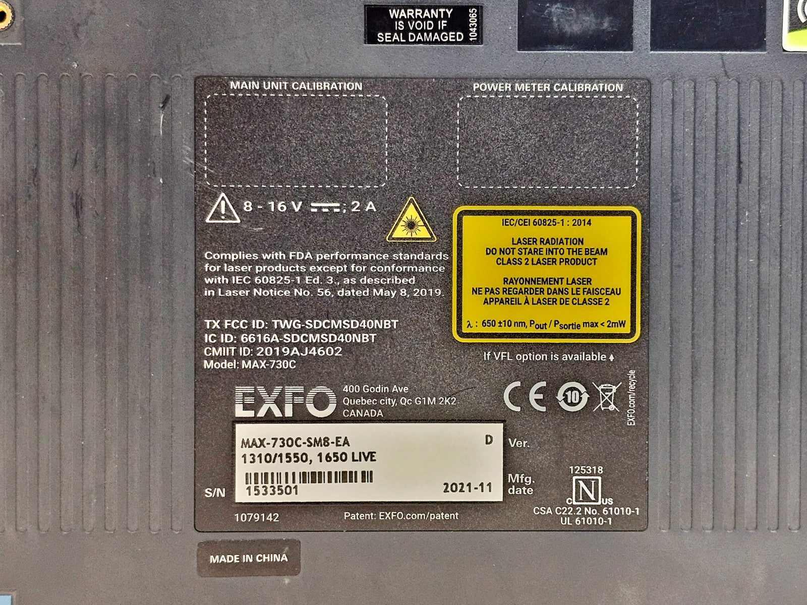 EXFO MAX-730C-SM8-EA bottom panel used single-mode OTDR module