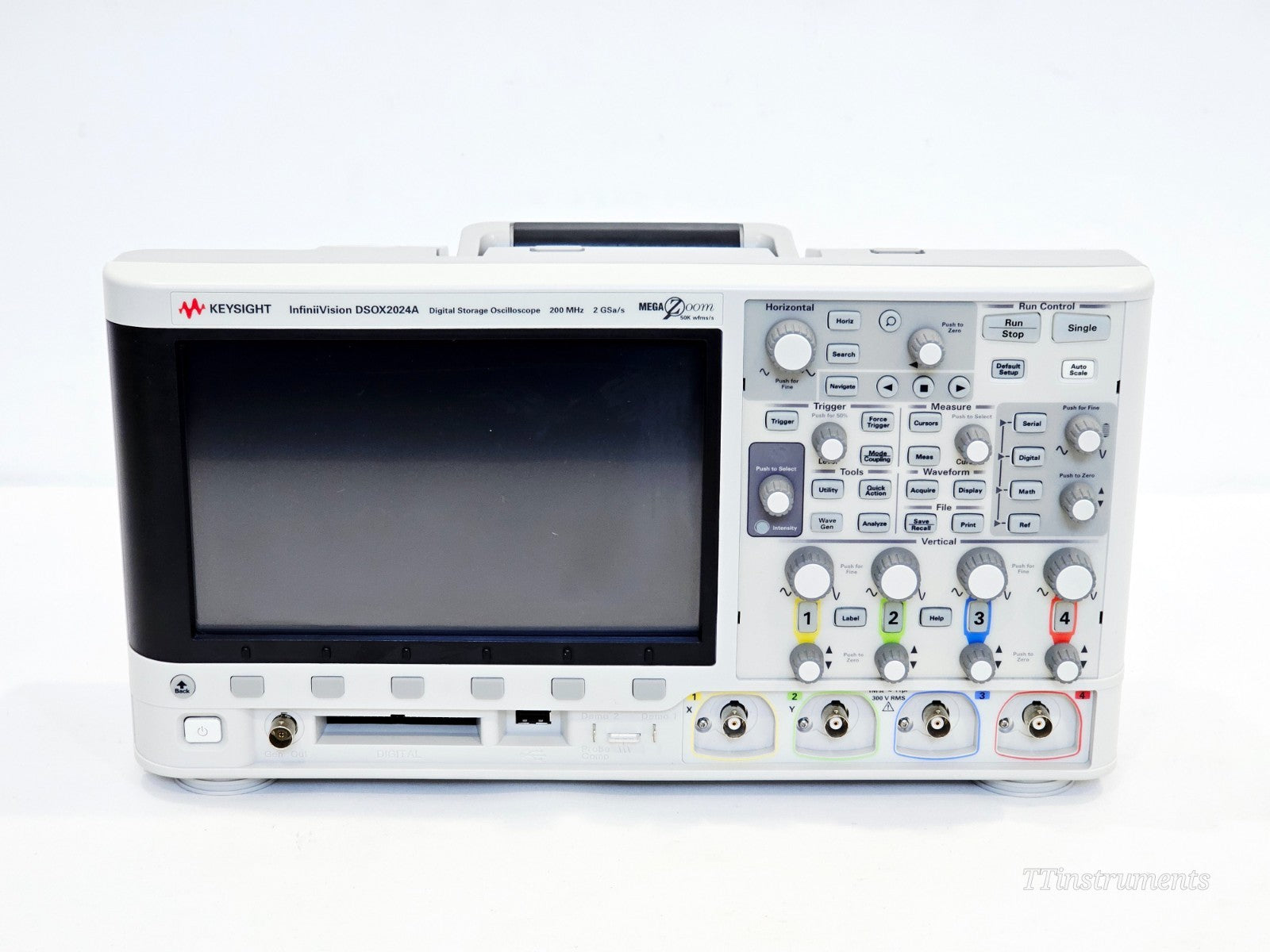 Keysight DSOX2024A oscilloscope front panel controls and display screen