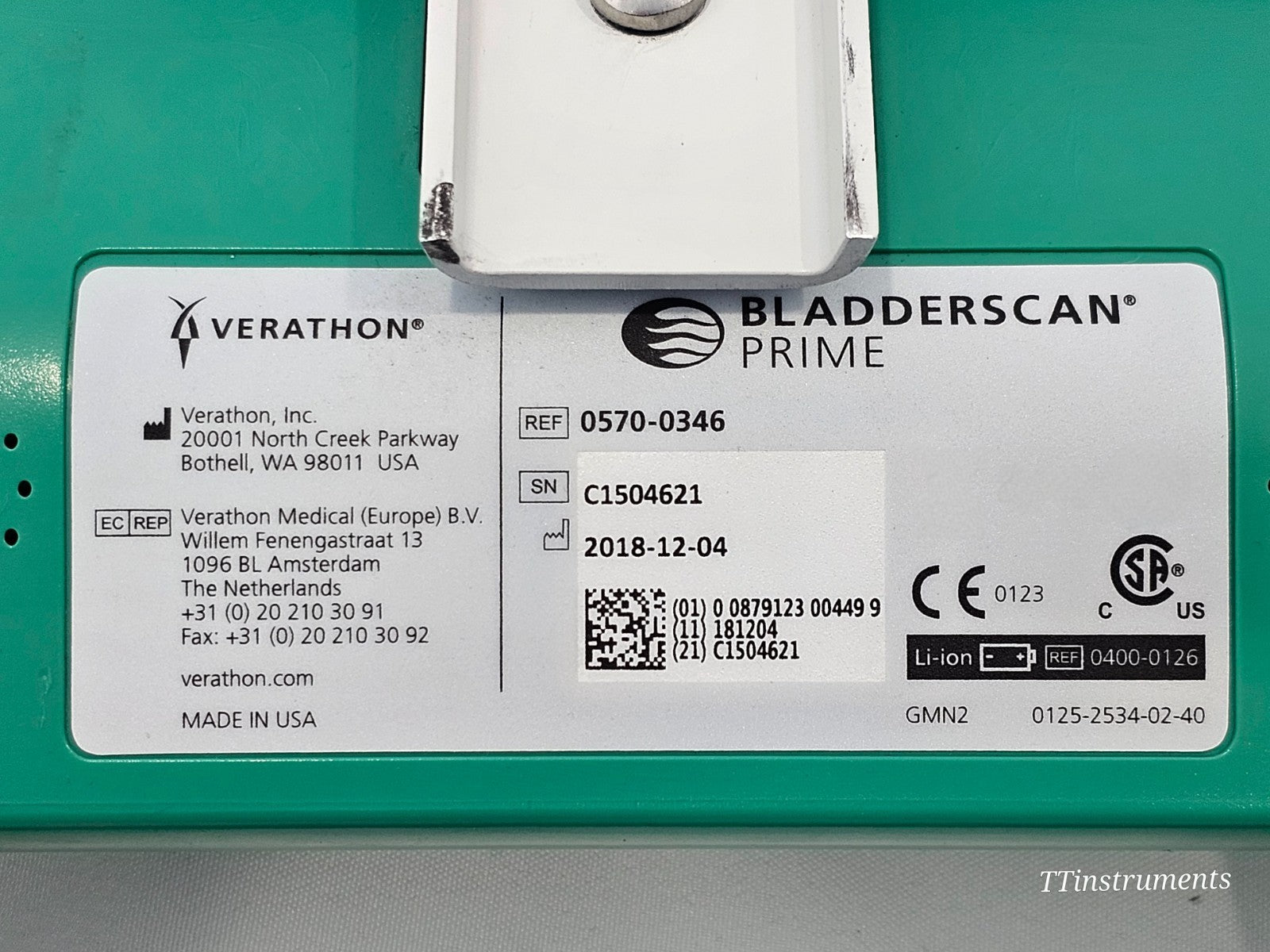 Verathon BladderScan Prime Plus probe connector and cable detail