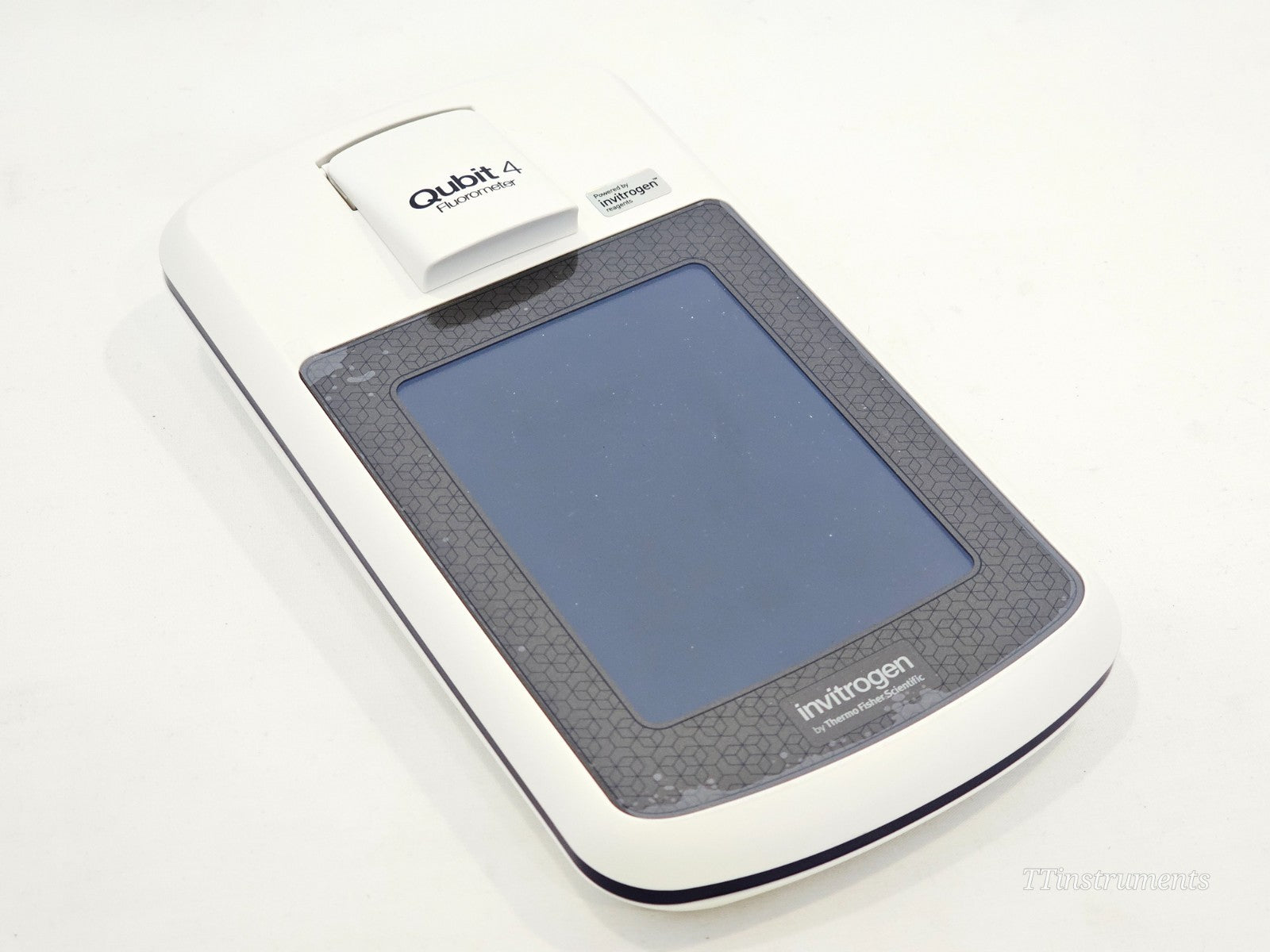 Invitrogen Qubit fluorometer front view showing touchscreen display and sample port