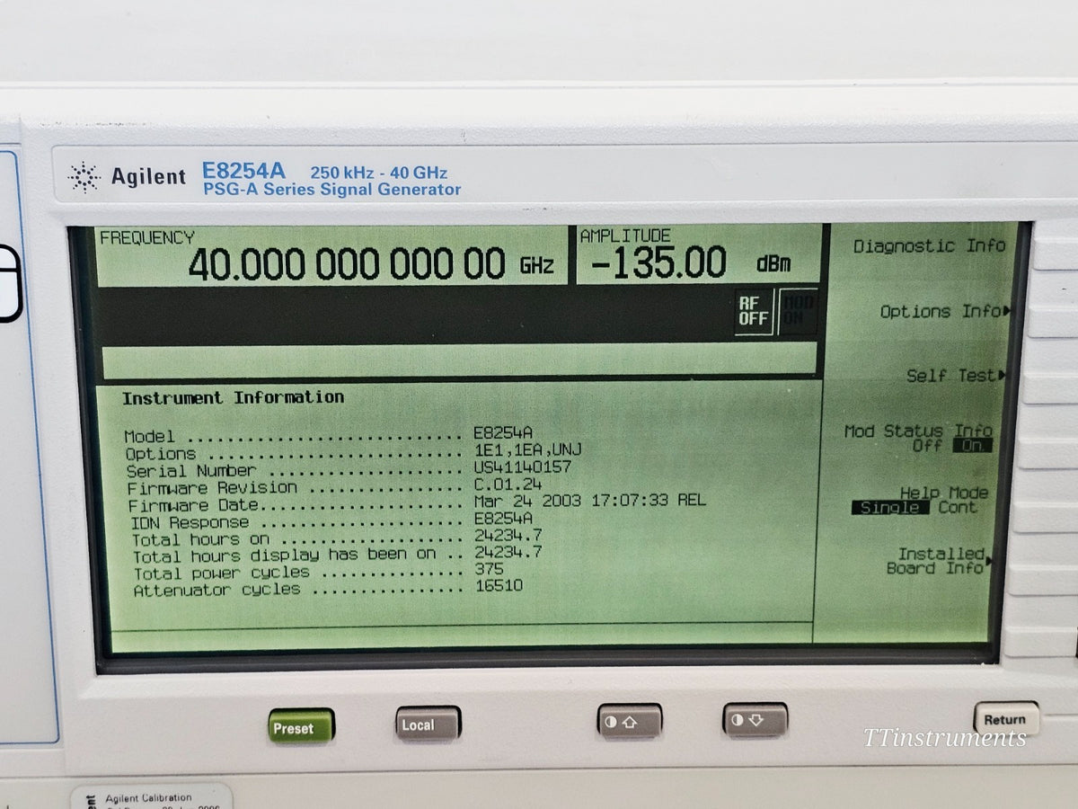 Agilent E8254A PSG-A Series 250 kHz - 40GHz Signal Generator 1E1 1EA UNJ18