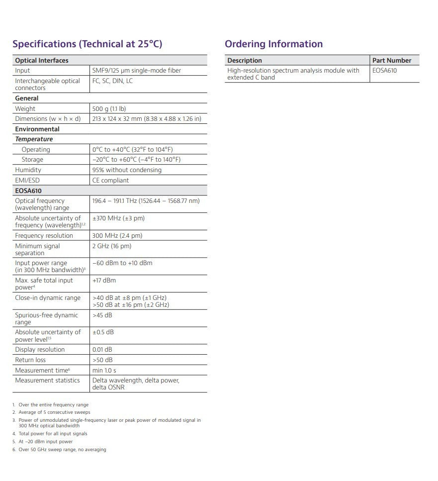 Calibrated Viavi MTS 6000A V2 OSA-610 High Resolution C-Band Optical Spectrum An