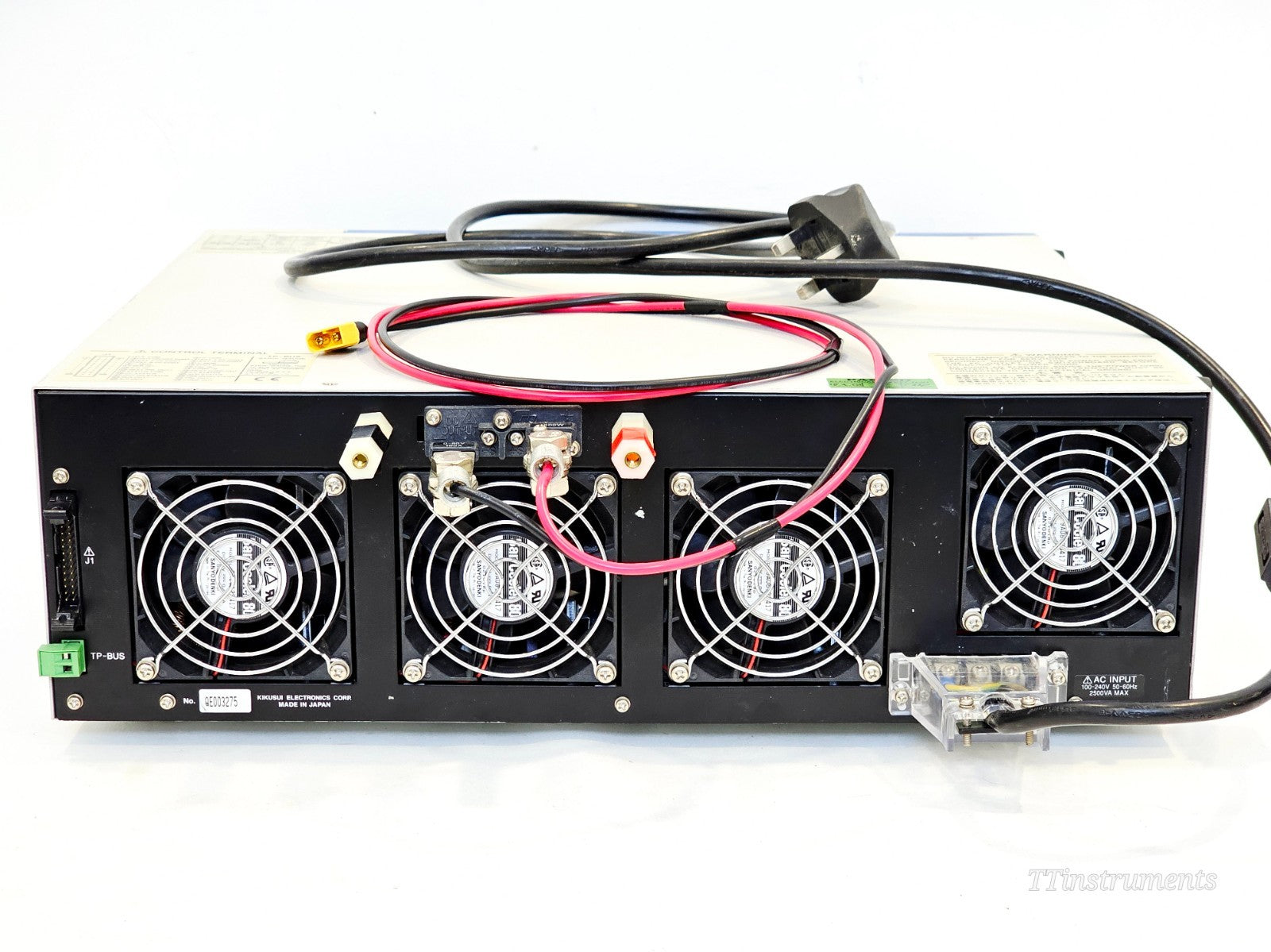 Kikusui PWR1600L rear panel showing output terminals and interface connectors