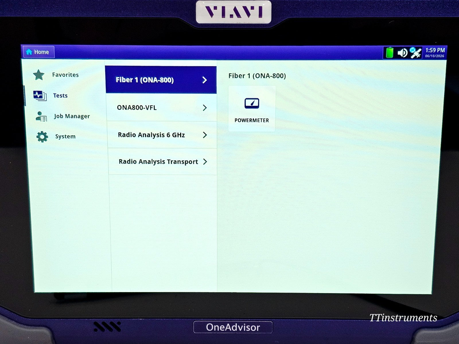VIAVI OneAdvisor screen showing test measurement results display