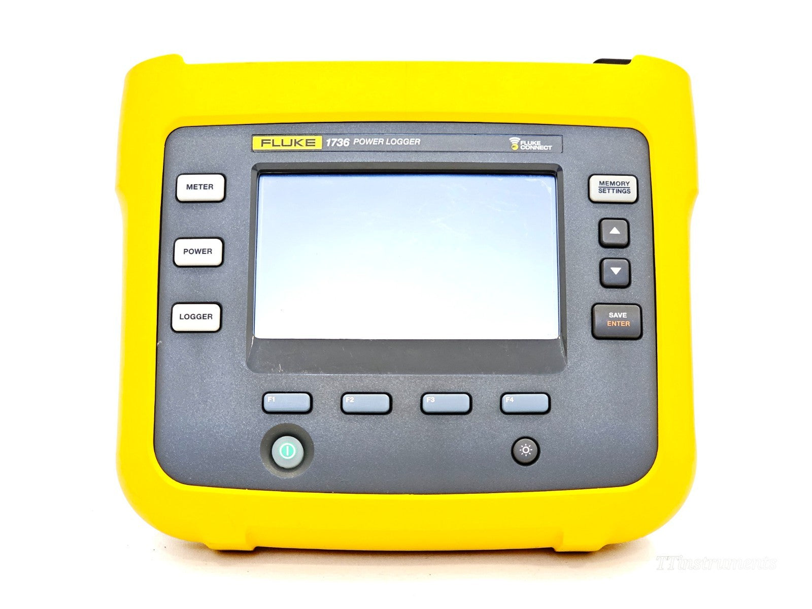 Fluke 1736 power logger front panel display and controls close-up