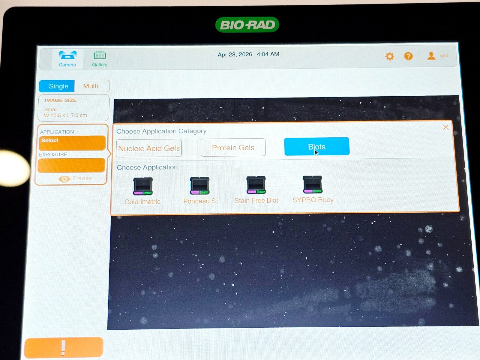 Bio-Rad GelDoc close-up of minor cosmetic wear on refurbished unit