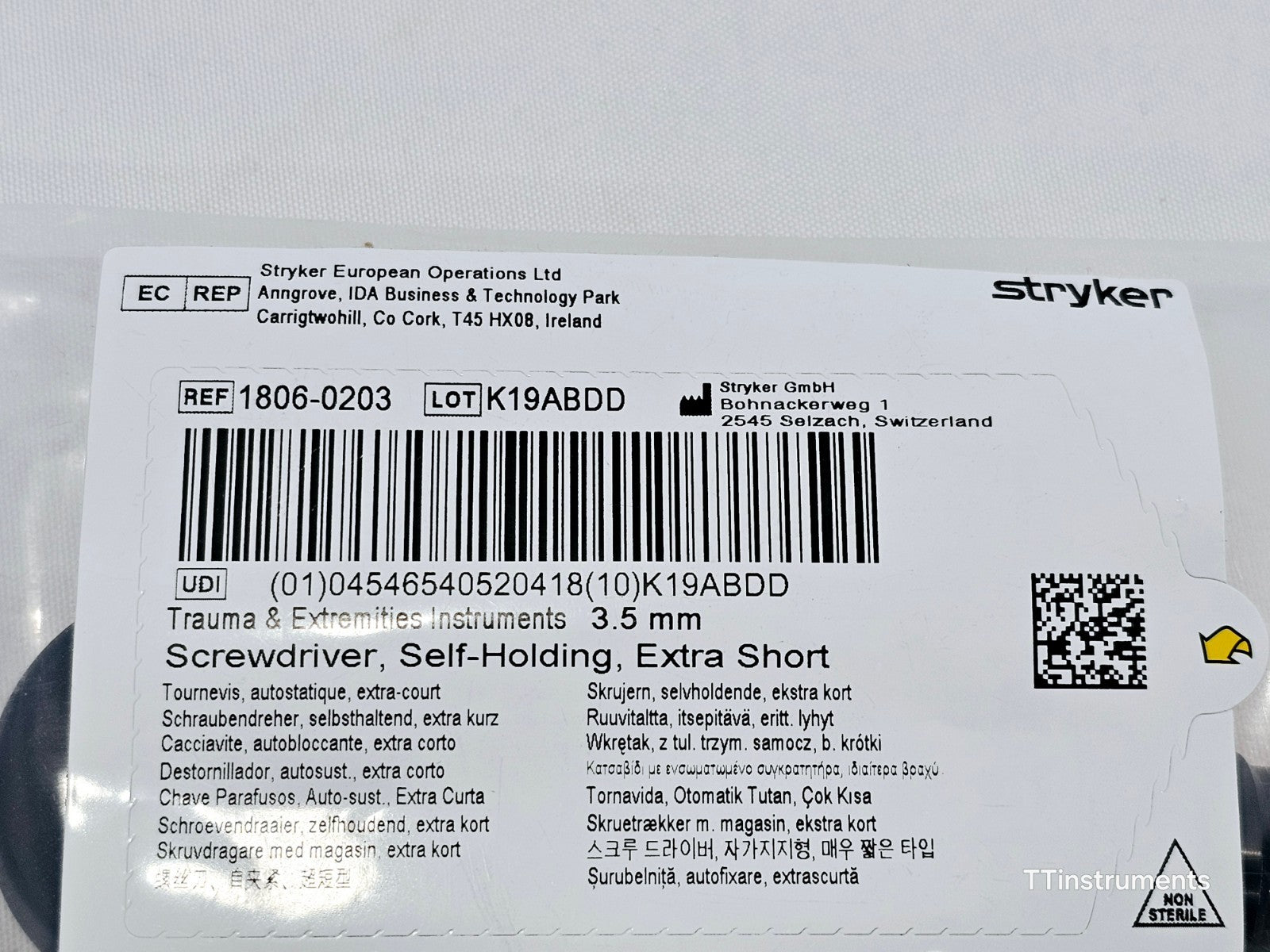 Stryker 1806-0203 Trauma Extremities Screwdriver Self-Holding Extra Short 3.5mm