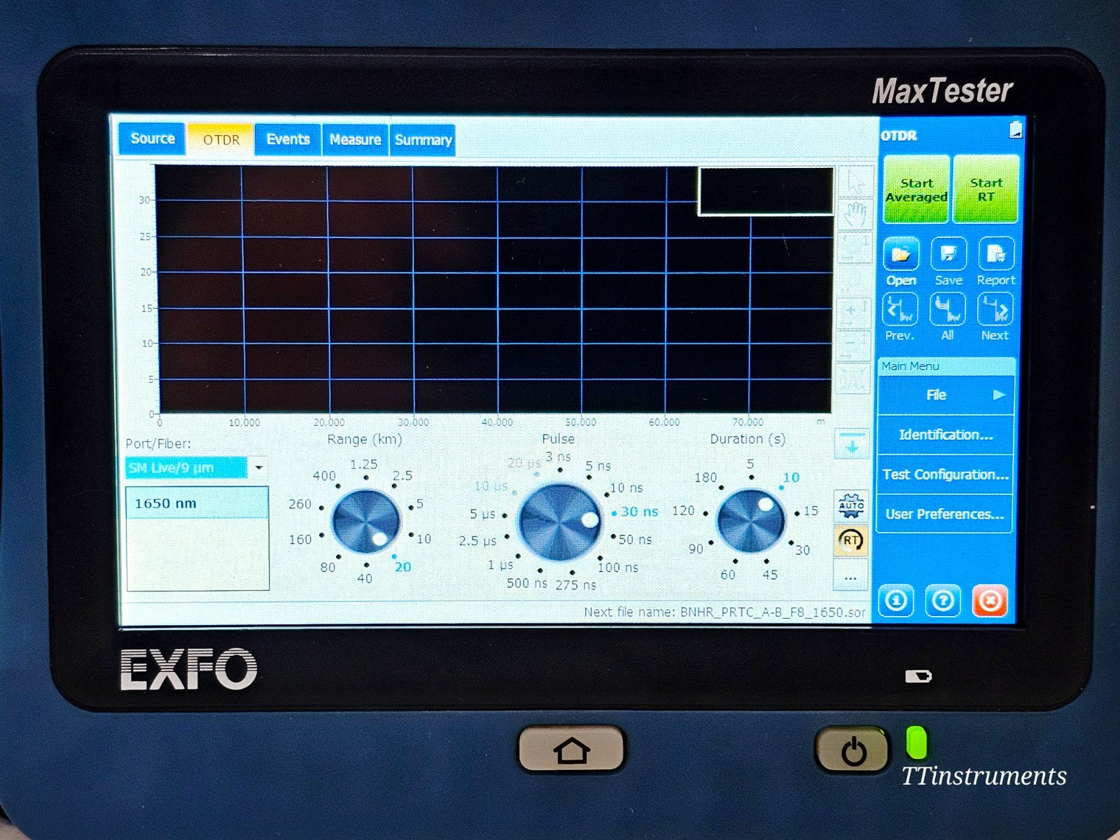 EXFO MAX-730C-SM8-EA OTDR bottom view with product labelling