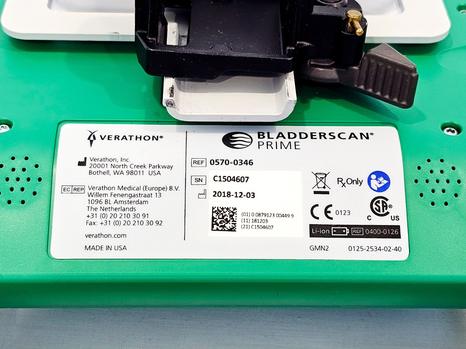 Verathon BladderScan rear panel and port connections