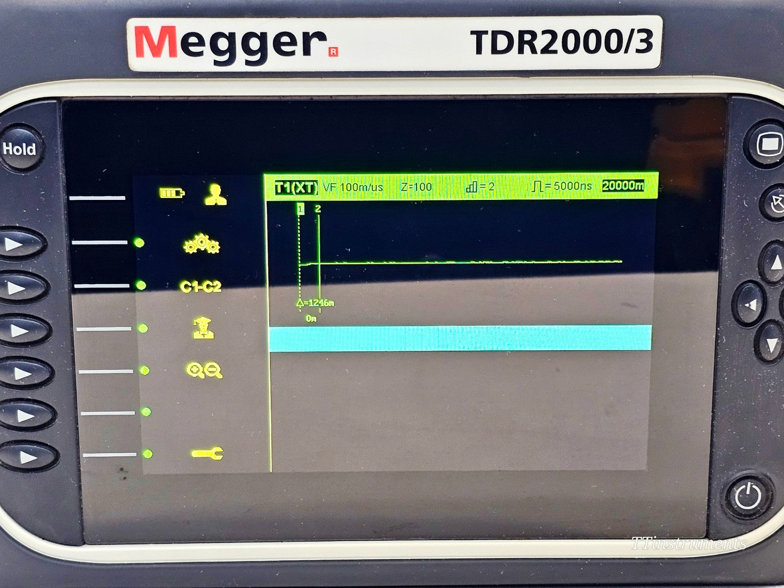 Megger TDR2000/3 top view showing keypad and LCD screen detail