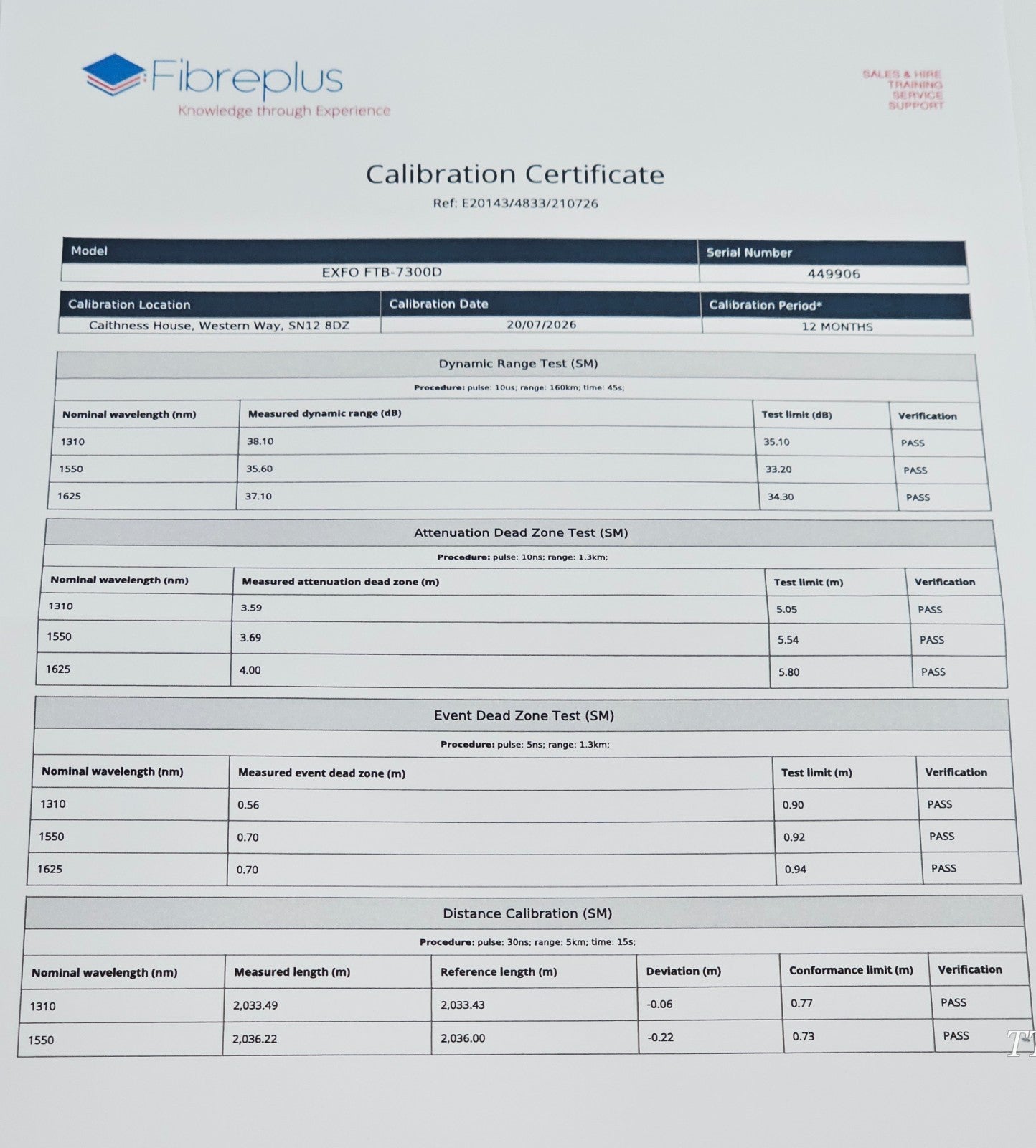 Calibrated EXFO FTB-200 with FTB-7300D SM OTDR 1310/1550/1625 nm FTB-7300D-234B3