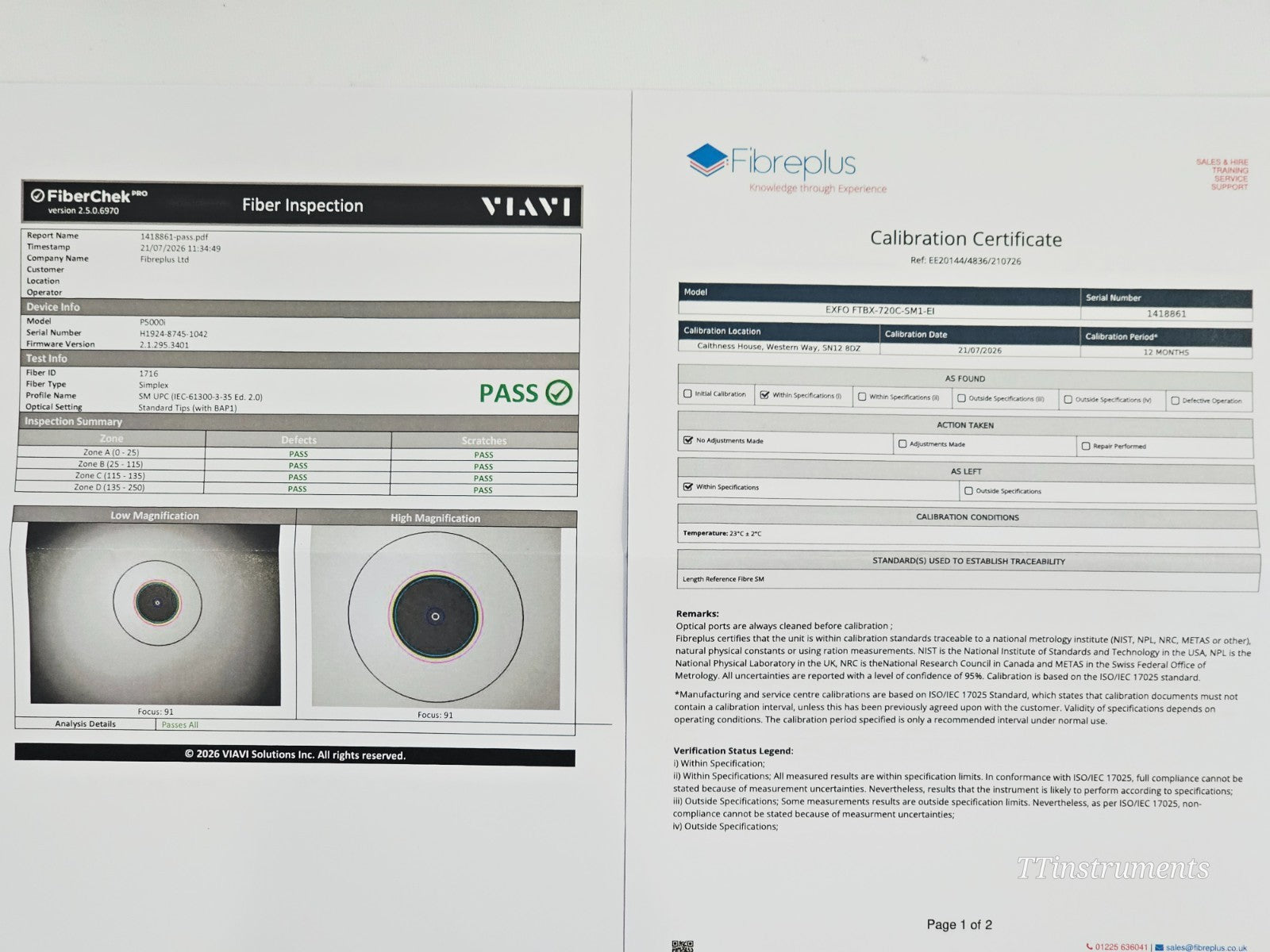 EXFO Calibrated FTB-2 with FTBx-720C OTDR 1310/1550 + FTBx-945 OLTS MFD 20201