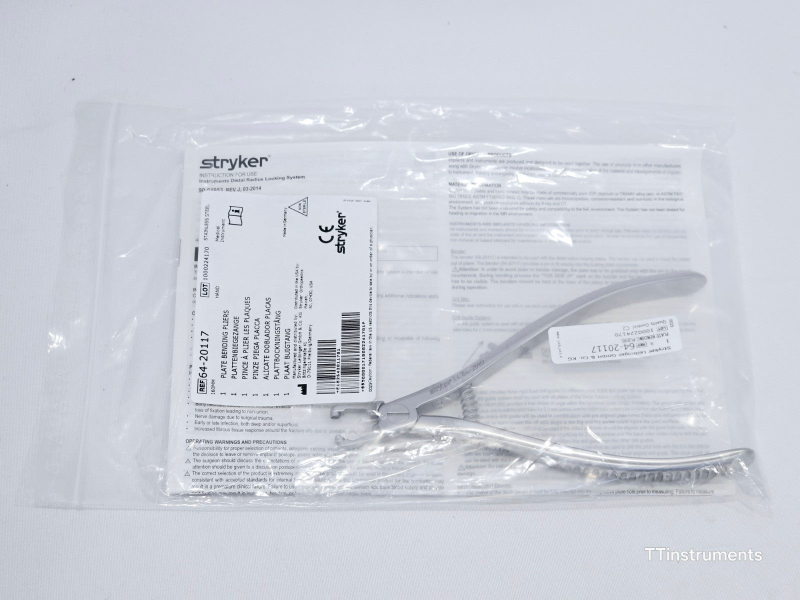 Stryker 64-20117 Distal Radius Plate Bending Pliers