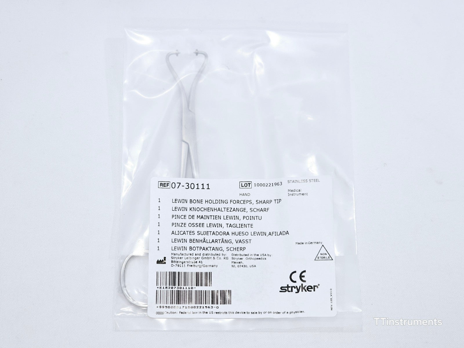 Stryker 07-30111 Sharp Tip Lewin Bone Holding Forceps