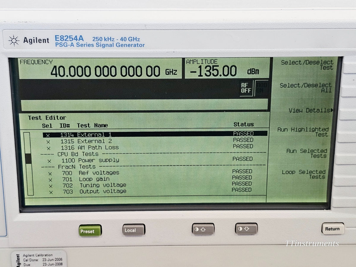 Agilent E8254A PSG-A Series 250 kHz - 40GHz Signal Generator 1E1 1EA UNJ14