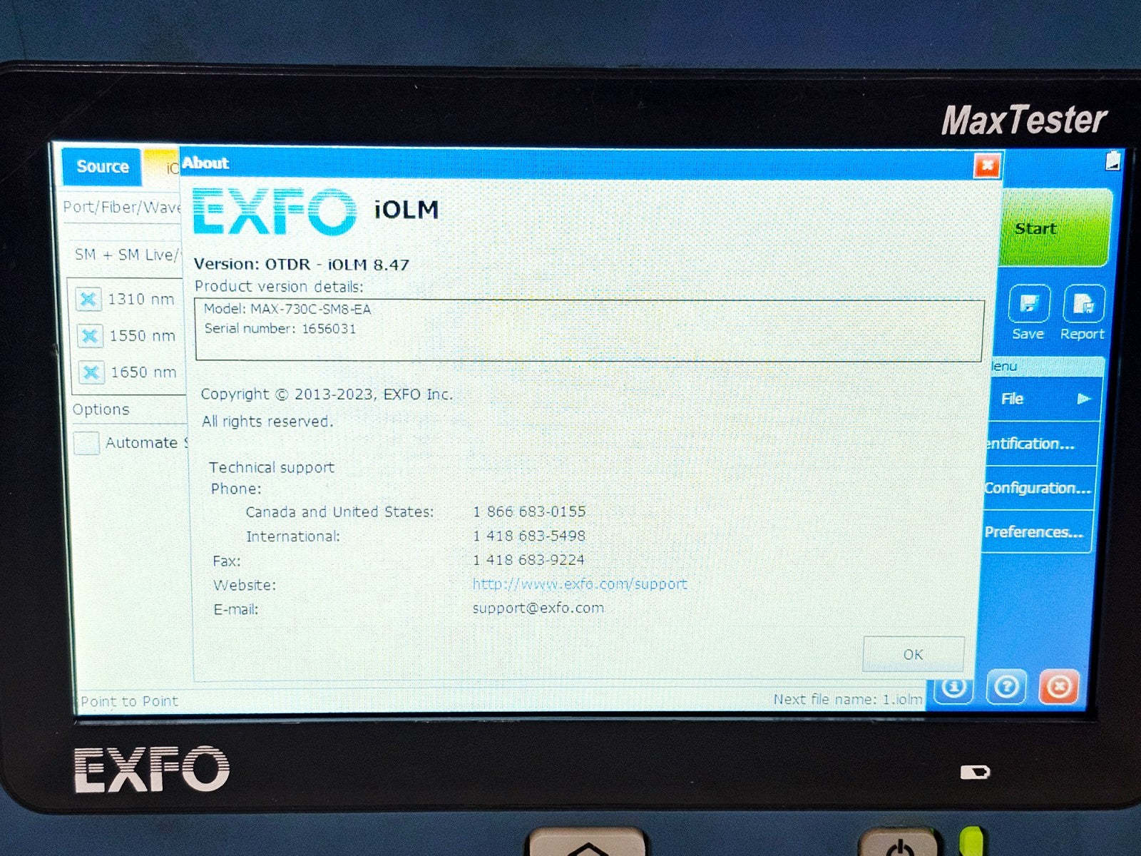 EXFO CALIBRATED MAX-730C-SM8 MaxTester PON/Metro OTDR 1310/1550/1650nm iOLM14