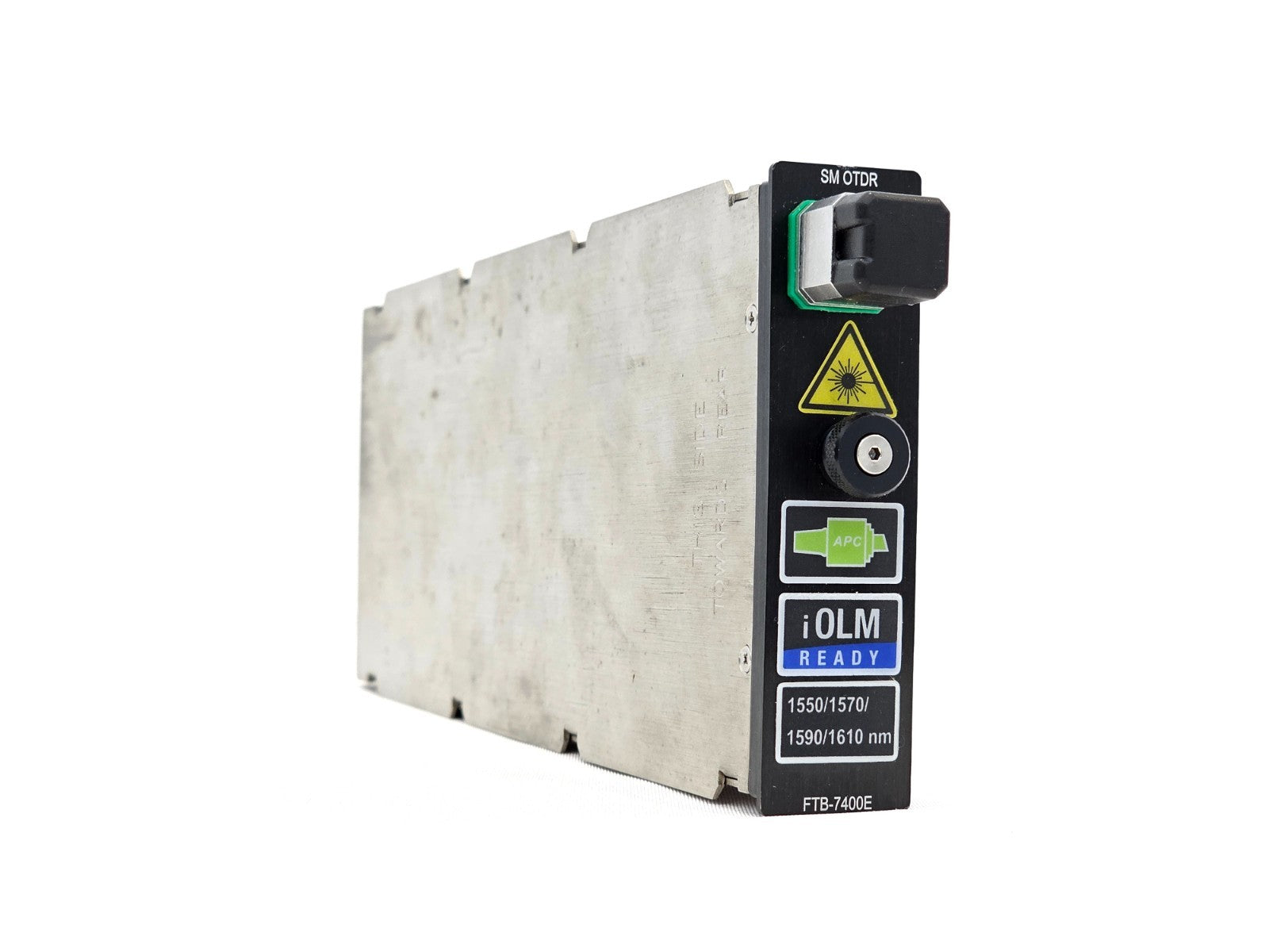 EXFO FTB-7400E SM OTDR module front panel showing APC-SC port, iOLM Ready badge, 1550/1570/1590/1610 nm label