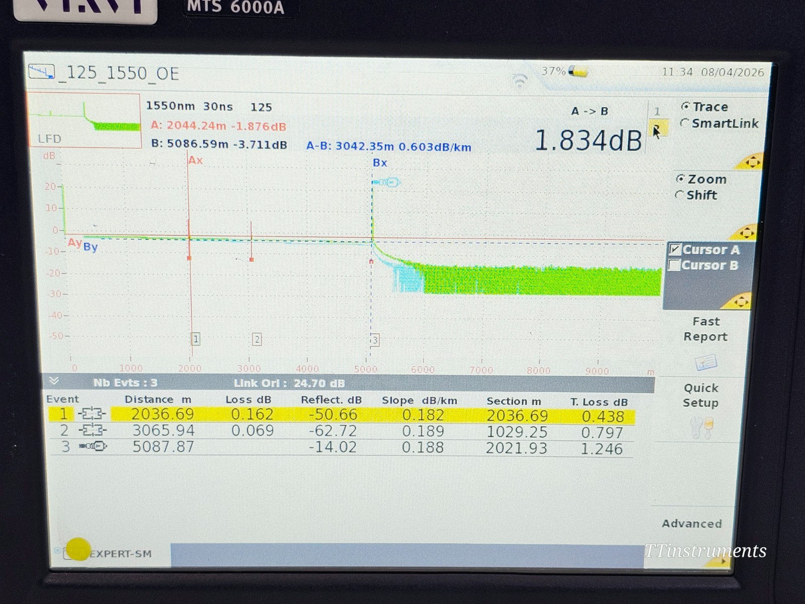 Viavi MTS 6000A V2 + 8126C SM OTDR 1310/1550nm 47 dB Bi-Directional Test FCOMP20