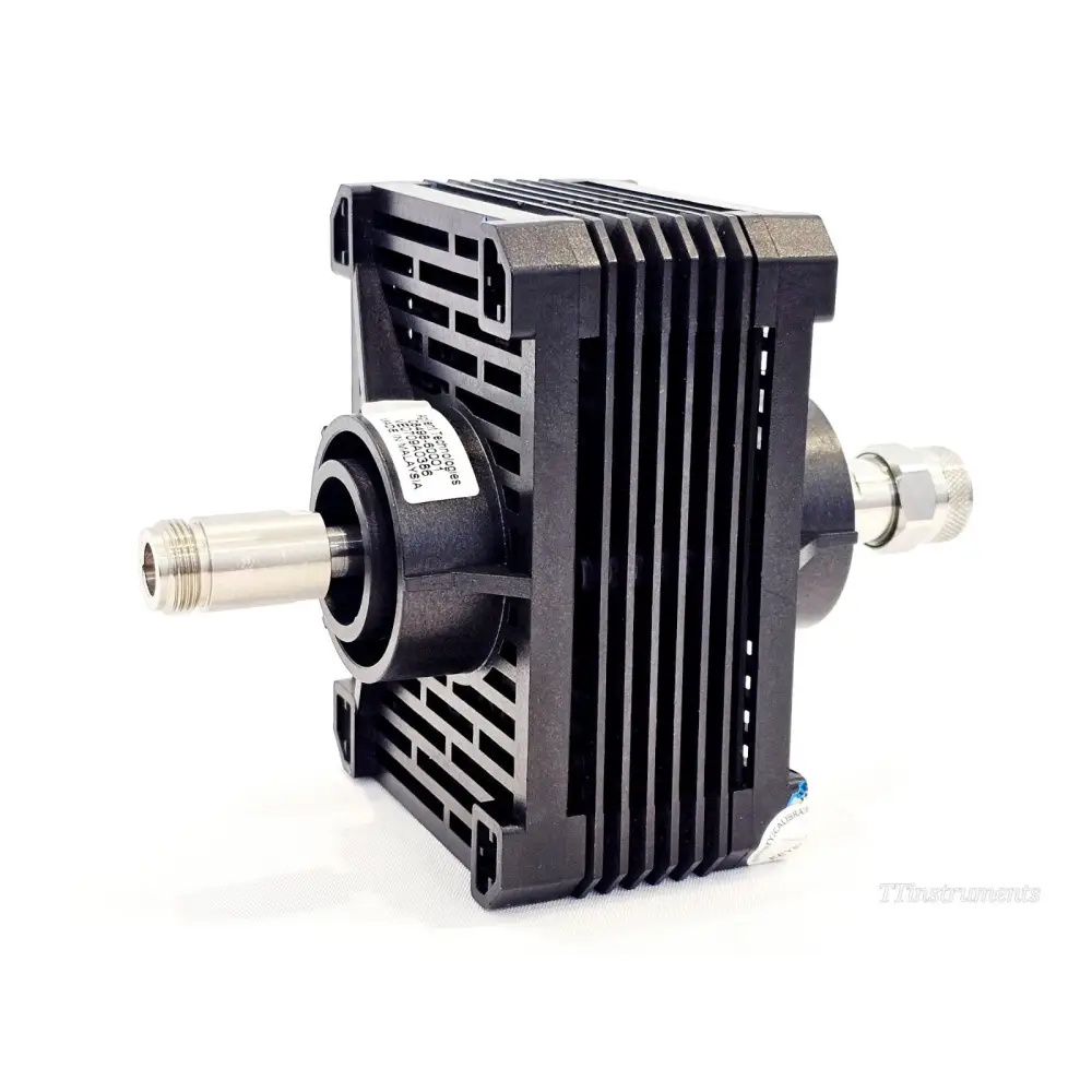 Agilent 8498A 30dB attenuator opposite side view with finned heatsink body and Type-N female connector