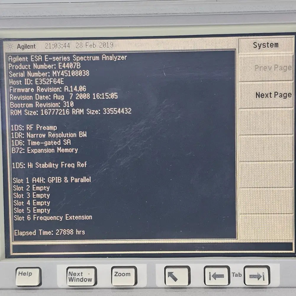Agilent E4407B 9kHz-26.5GHz ESA-E Series Spectrum Analyzer Opt. 1D5/6/S/R A4H B7