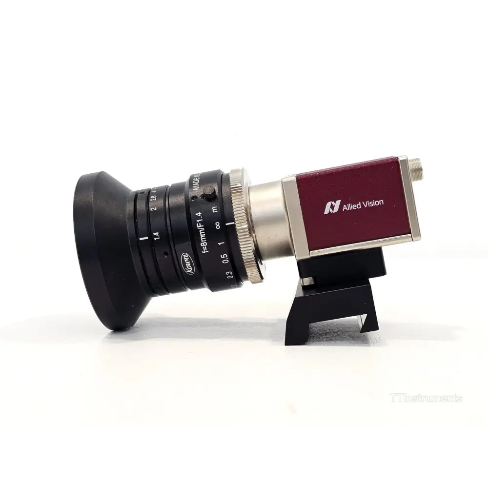 Allied Vision Mako G-234C with Kowa LM8HC lens side profile view showing GigE port and Thorlabs bracket