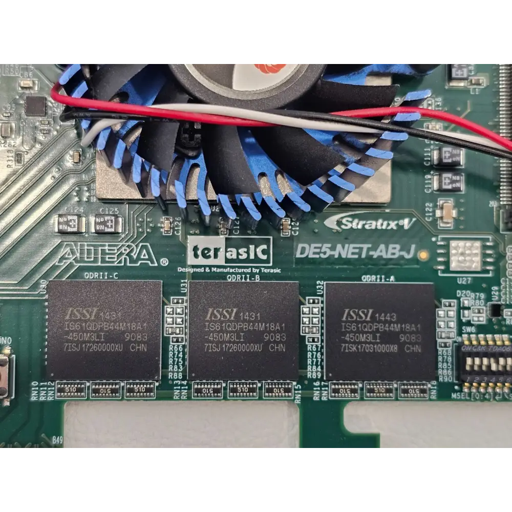 Terasic DE5-Net Stratix V GX PCIe card side profile showing full-height 3/4-length form factor and board components