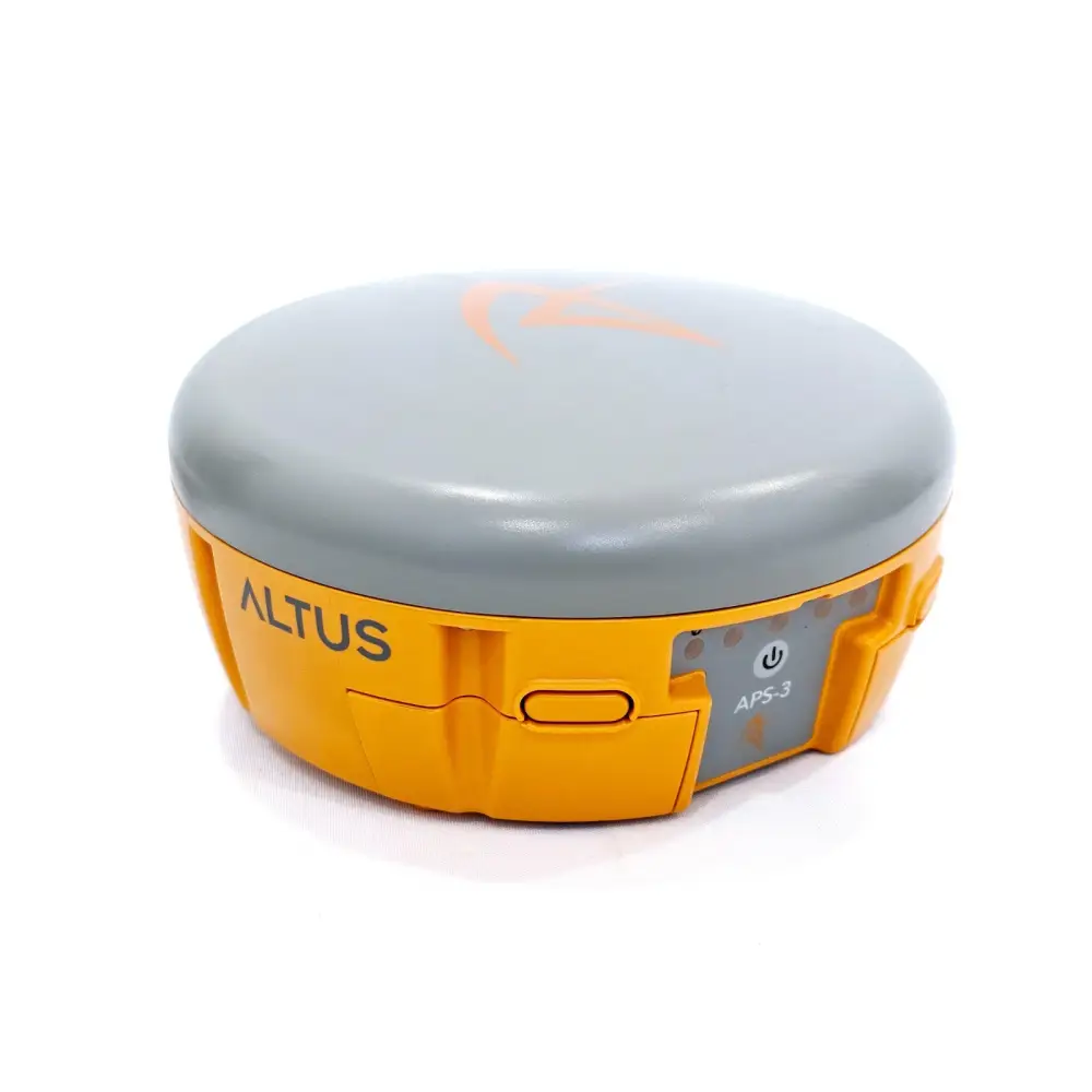Altus APS-3 GNSS receiver rear view showing SD card slot, SIM slot and serial ports