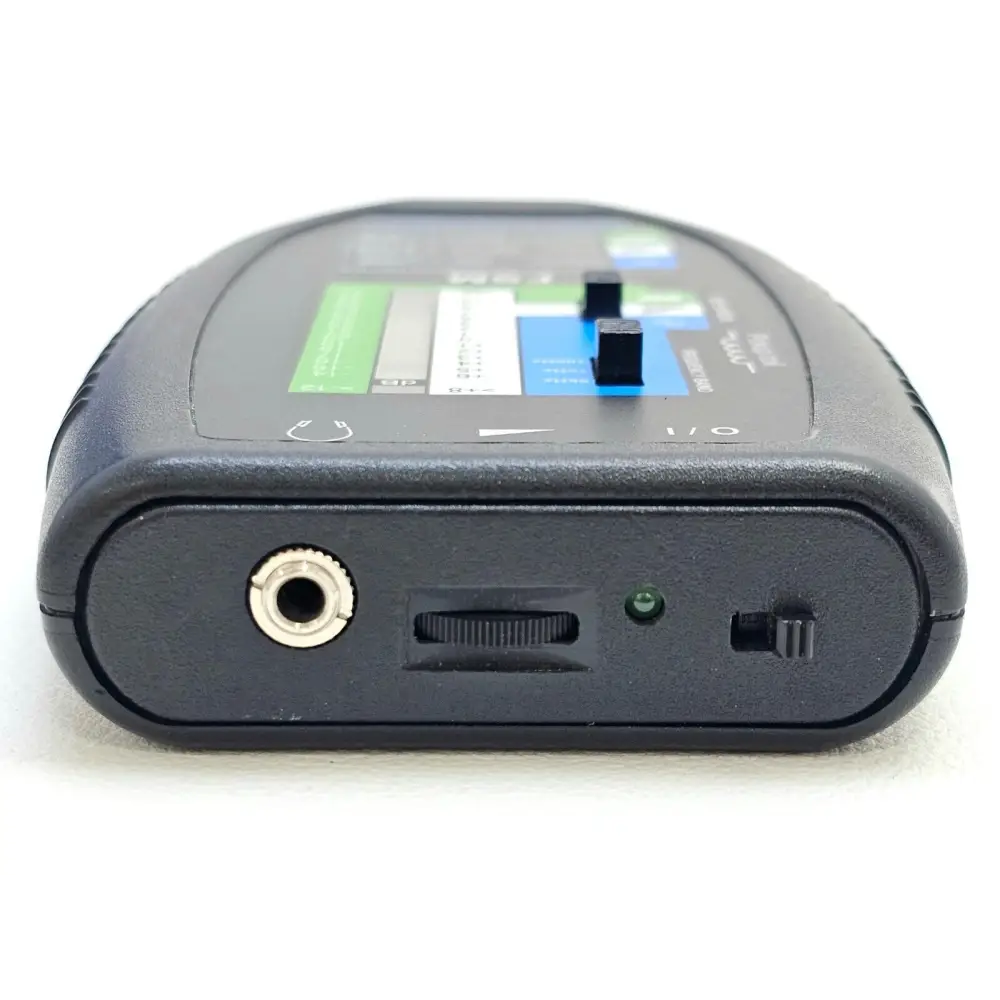Ampetronic FSM IEC60118-4 meter — top view showing 3.5mm headphone jack socket and volume control