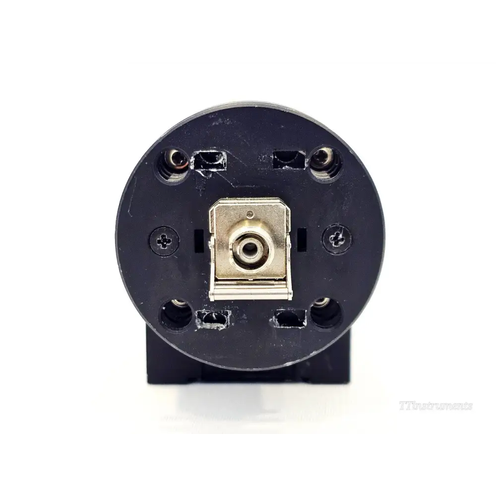 Anritsu MA9714B optical input end showing bare photodiode aperture with central BNC-style input and mounting holes