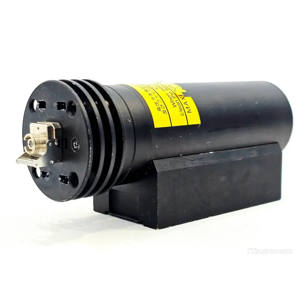 Anritsu MA9714B opposite side view showing yellow caution label on cylindrical sensor body and finned heat-sink collar